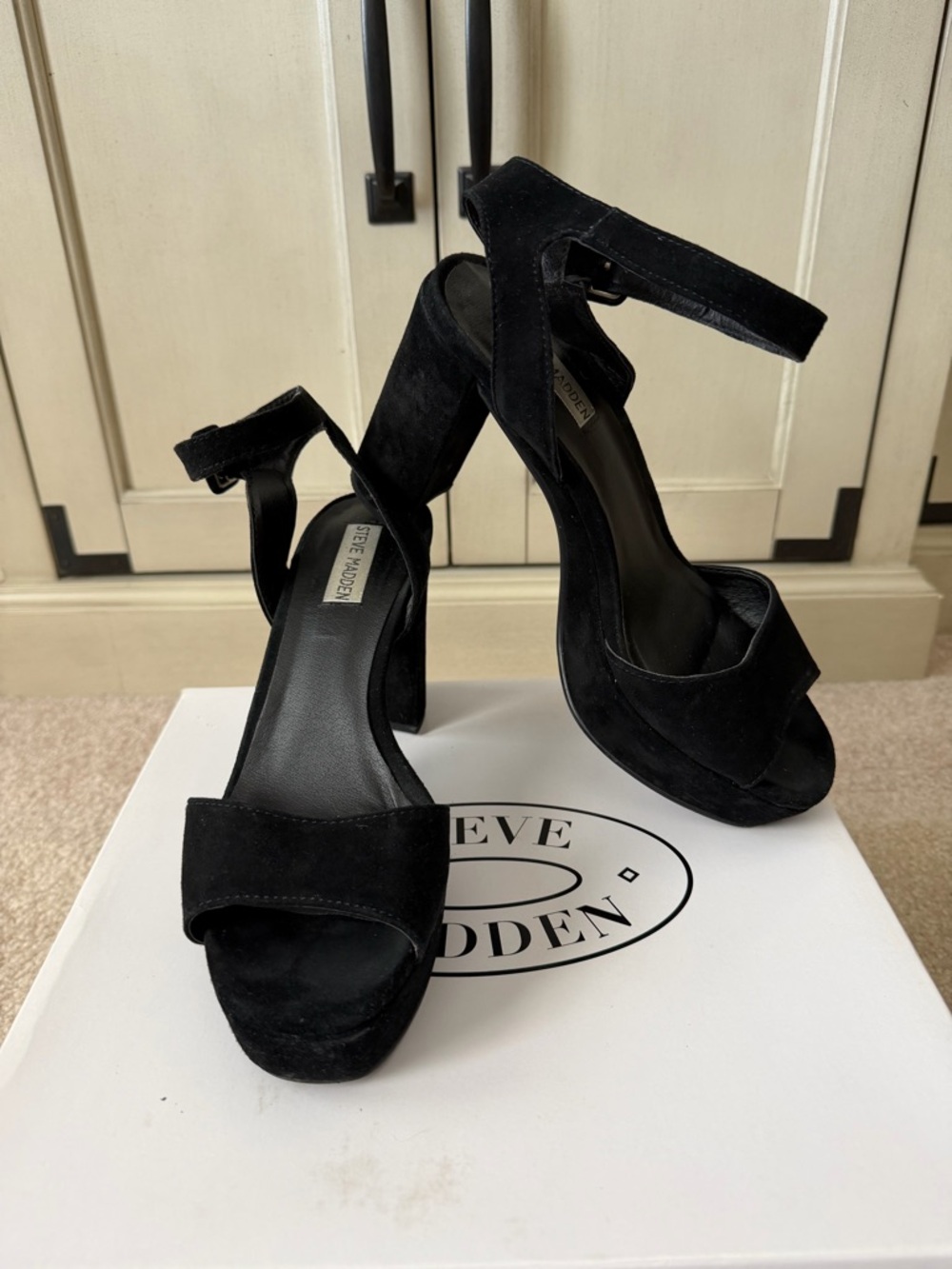 Steve Madden Black Suede Platform Block Heel Sandals